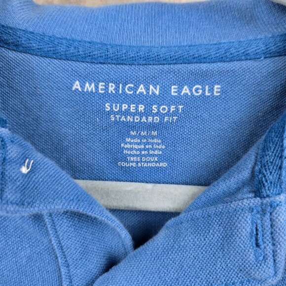 American Eagle Outfitters Mens Blue Super Soft Cotton Polo Shirt M - Picture 3 of 8